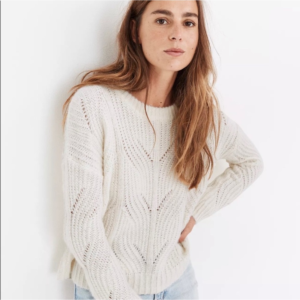 Madewell Charley Cable Knit Pullover Sweater Women’s Small Cream Alpaca Blend